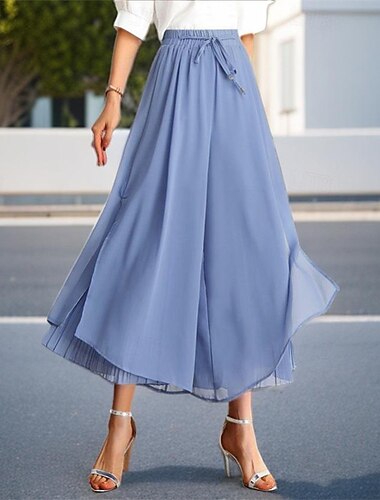  Női Szabályos Széles lábszár Hinta Skort Elegáns Alkalmi Napi Bokáig érő Magas derék Egyszínű Pliszé Kollázs Rugalmas derék Kényelmes Mikroelasztikus Hétköznapi viselet Alkalmi / Napi Fekete Fehér