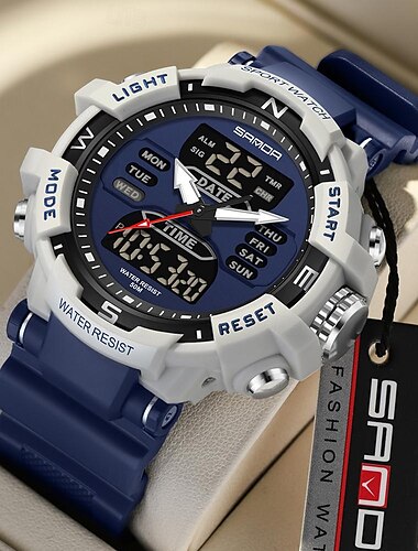 SANDA Herrar Digitalur Utomhussport Mode Armbandsur Luminous Stoppur Väckarklocka Nedräkning TPU Ur