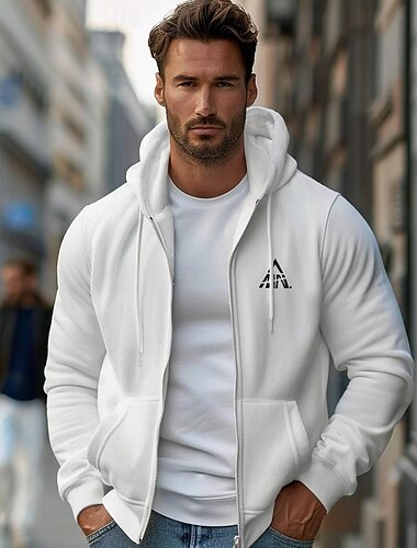  Voor heren Hoodies met rits Zwart Wit Capuchon Grafisch Geometrisch Sportkleding Grafisch Casual Kleding Hoodies Sweatshirts Lange mouw Ruim Passend