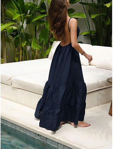  Damen Maxikleid Weißes Kleid Abschlusskleid Baumwoll-Leinenkleid Trägerkleid Basic Modern Täglich Wochenende Normale Passform Einfach Ärmellos Spaghettiträger Weiß Hellgrün Marineblau Blau Sommer