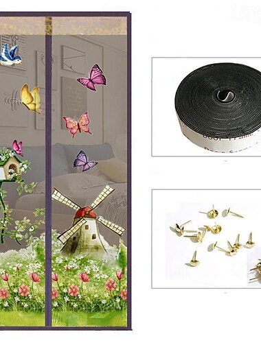  Garten Windmühle Magnetischer Bildschirm Tür Mesh Bildschirm Tür Fliegen Insekten Tür Bildschirm Vorhang Moskito für Balkon Schiebetüren Wohnzimmer Kinderzimmer