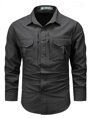  Herren Hemd Arbeitshemden Knopfhemd Cargo-Shirt Schwarz Kaki Armeegrün Grau Langarm Glatt Umlegekragen Urlaub Festtage Vordertasche Bekleidung Modisch Brautkleider schlicht Komfortabel