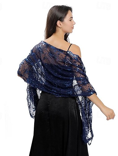  exquisiter Schal mit Paillettenstickerei, Stern- und Mondschal, Hochzeitskleid, Bühnenparty, Abendpartyschal für Frauen
