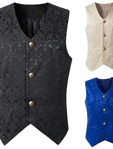  Rétro Vintage Médiéval Renaissance Veste Ren Faire Prince Noble Jacquard Homme Fantaisie Royal Halloween Carnaval Mascarade Fête / Soirée Adulte Gilet