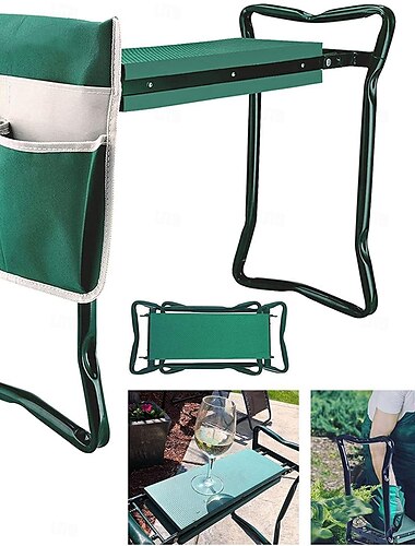  Gartenkniebank und -sitz, robuste Gartenbank mit 2 Werkzeugtaschen, breiter EVA-Schaumstoffauflage, faltbarer Gartenhocker zur Vorbeugung von Knie- und Rückenschmerzen