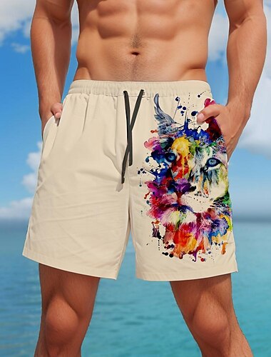  Herren Tiermotiv Löwe Badehosen Badeshorts Boardshorts Mittlere Taille Mode Streetwear Designer Lässig Täglich Ferien Tasche Kordelzug Elastischer Bund Designer Bekleidung