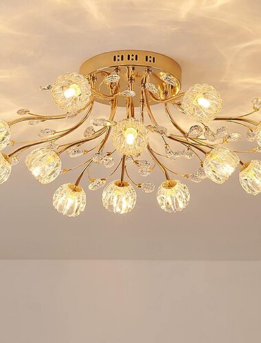  led-kroonluchter warm wit 73/80/85cm 9/12/15-licht luxe kristallen plafondlamp moderne glazen bloem lampenkap led semi-inbouw slaapkamer 110-240v