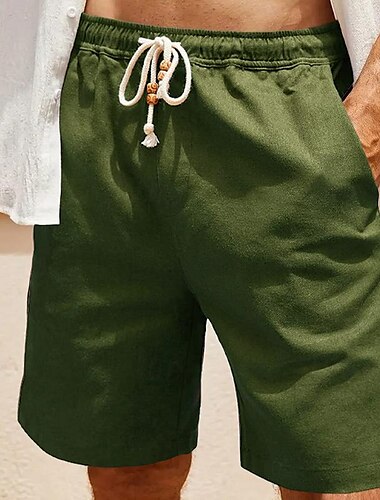  Herren Leinenshorts Kurze Hosen Sommer-Shorts Strandshorts Kurze Hosen Tasche Kordelzug Elastische Taille Glatt Komfort Atmungsaktiv Kurz Festtage Urlaub Strand Hawaiianisch Boho Armeegrün Weiß