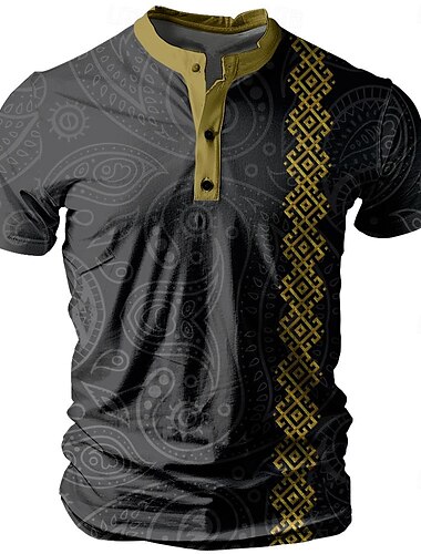  Herren Stammes Bandana-Druck T Shirt Henley Shirt Kurzarm 3D-Druck Designer Ethnisch Strasse Casual Täglich Sommer Frühling Schwarz Grau Henley Henley T-Shirt