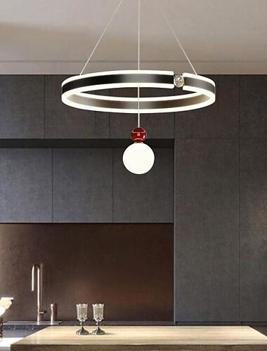  LED-Pendelleuchte, 50 cm, 2-flammig, Ring-/Kreisdesign, dimmbar, Aluminium, lackierte Oberflächen, künstlerische Pendelleuchte im nordischen Stil für Wohnzimmer und Schlafzimmer, 110–240 V, nur mit