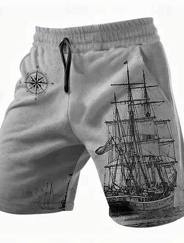  Herr Nautisk Segelbåt Shorts Sommarshorts Casual shorts Medium Midja Streetwear Hawaiisk Retro / vintage Ledigt Dagligen Helgdag Ficka Snörning Elastisk midja Designer Kläder
