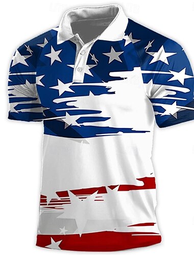  Amerikai függetlenség napja Férfi Veteránok Hazafias Sportpólóingek Golfing Rövid ujjú Pólóingek Galléros ingek Alkalmi Utcai öltözék Nyaralási viselet Party ruhák Gombok 3D nyomtatás Tavaszi nyár