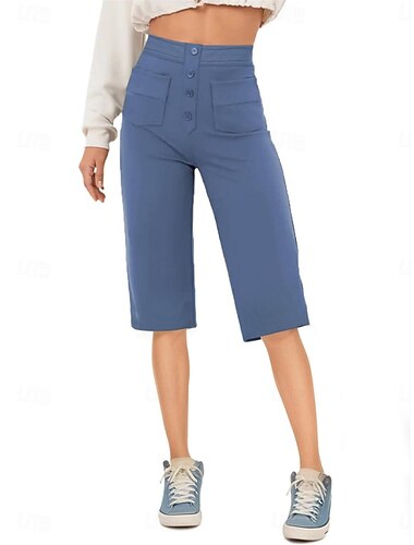  Damen Shorts Kurze Hosen Capri-Shorts Strassenmode Brautkleider schlicht Knielänge Hoher Taillenbund Glatt Tasche Elastisches Kordelzugdesign Hoher Schnitt Atmungsaktivität Weich Mikro-elastisch