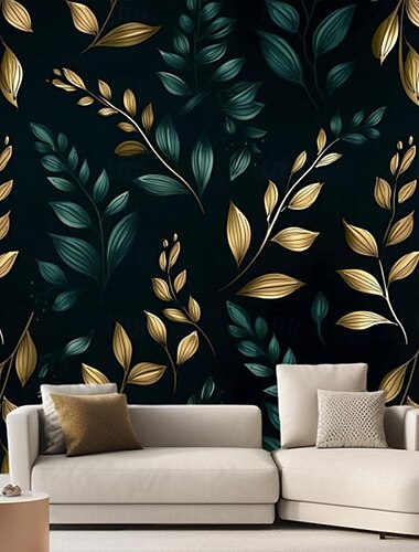  Fondos de pantalla geniales, mural de pared, papel tapiz de hojas doradas y verdes, pegatina de pared que cubre, adhesivo de impresión requerido, lienzo, decoración del hogar