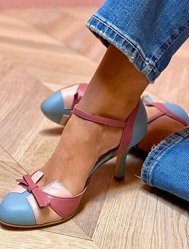  Damenschuhe mit Vintage-Absatz in Rosa und Weiß mit Schleife - elegante Retro-Absätze für Hochzeiten, Partys und besondere Anlässe
