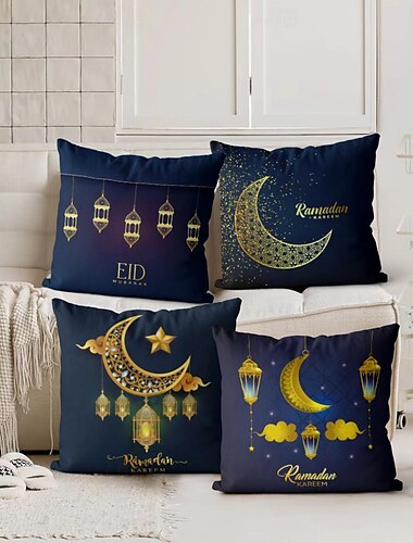  Eid mubarak ramdan funda de almohada decorativa 4 piezas funda de cojín cuadrado suave funda de almohada para dormitorio sala de estar sofá silla