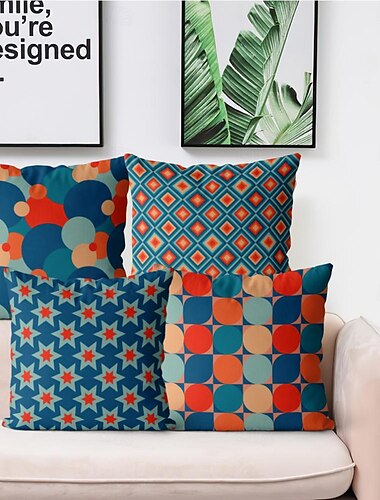  Geometrischer dekorativer Kissenbezug, 4-teilig, weicher, quadratischer Kissenbezug für Schlafzimmer, Wohnzimmer, Sofa, Couch, Stuhl