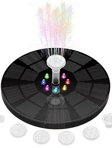  Solar-Springbrunnen-Wasserpumpe mit farbigen LED-Leuchten für Vogelbad, schwimmender Gartenteich, Solarpumpe