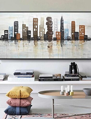  Abstract city Paitning hand painted on Canvas Textured New york city oil painting handmade Wall Art Colorful city Wall Decor Bright painting Large Modern Art PIanting for Hotel wall decoration