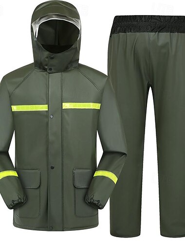  Unisex Wanderregenmantel Außen Wasserdicht Atmungsaktiv Windabweisend Wanderoutfits Wanderbekleidung Frühling Herbst Regenanzug Regenkleidung Kapuzenmäntel, Jacke und Hose Einfarbig Gelb Armeegrün