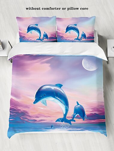  Unterwasserwelt, Meerestiere, Meeresschildkröten, Delfine, Tintenfische, 3D-gedrucktes 3-teiliges Daunenbettbezug-Set für Hotels, Schlafzimmer, Gästezimmer und luxuriöses, bequemes Bettwäscheset