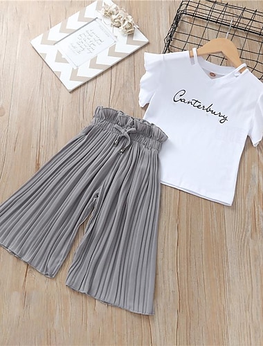  zomer meisjeskleding sets kinder t-shirt + wijde pijpen broek past bij kinderen babymeisjeskleding met korte mouwen