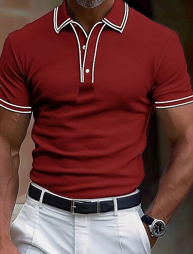  Herren Baumwoll-Poloshirt Golfshirt Arbeit Geschäft Gerippter Polokragen Klassisch Kurzarm Basic Modern Einfarbig Patchwork Knöpfe Frühling & Sommer Normale Passform Dunkelgrau Schwarz Burgunderrot