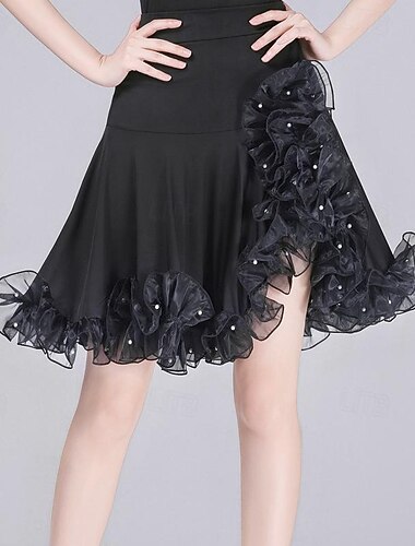  Latijns-Amerikaanse dansrok met franjes voor dames – asymmetrische halve rok met hoge taille voor cha-cha, rumba &jitterbug oefening/uitvoering