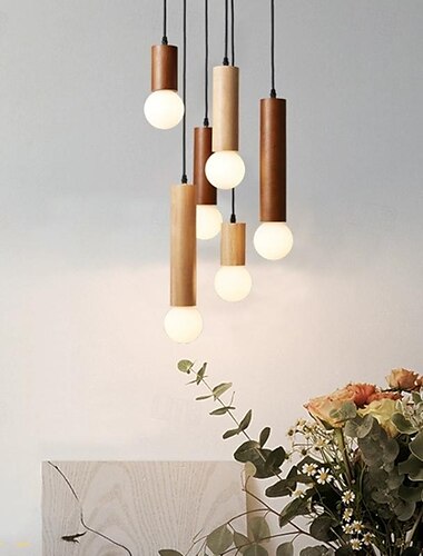  einzelne lineare Holzbeleuchtung Kücheninsel 3 Lichter 6 Lichter Vintage Deckenhängelampe rustikaler Bauernhaus-Kronleuchter für Esszimmer lange Barlampe für Schlafzimmer Flur Restaurant