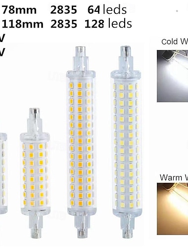  1/2 pièces r7s led pièces en aluminium à double extrémité avec couvercle ampoules halogènes d'éclairage domestique r7s led 118mm tube ampoule 78mm projecteur 220v haute puissance lumière de travail