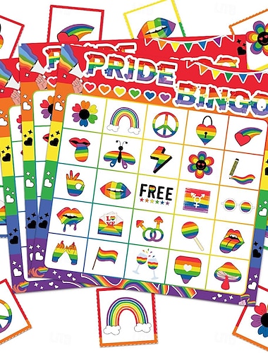  برايد بينجو، شهر الفخر، لعبة حفلات LGBTQ، تنزيل رقمي، ألعاب قابلة للطباعة، 60 بطاقة فريدة