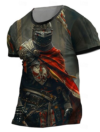  Bărbați Grafic Balaur Crucea Templieră Cavaleri Templieri Tricou Tricou Tipărire 3D Stil Nautic Cămașă Modă Religios Îmbrăcăminte Atletică Stradă Sport exterior Negru Alb Albastru piscină Var