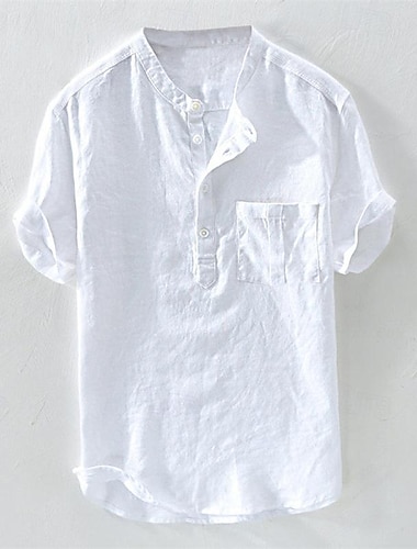  Herre Skjorte linned skjorte Skjorte i bomuldshør Popover skjorte Casual skjorte Hvid Gul Himmelblå Kortærmet Vanlig Båndkrave Sommer Gade Hawaiiansk Tøj Knap ned