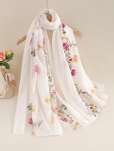  Mujer Bufanda Rectangular Calle Diario Cita Beige Negro Rasa Bufanda Floral