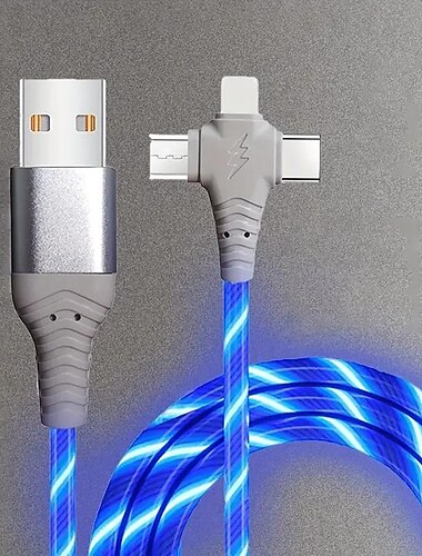  كابل تدفق LED سريع 3A - USB ثلاثي لمزامنة البرق  & الشحن - طاقة 10-20 وات، توافق عالمي متين