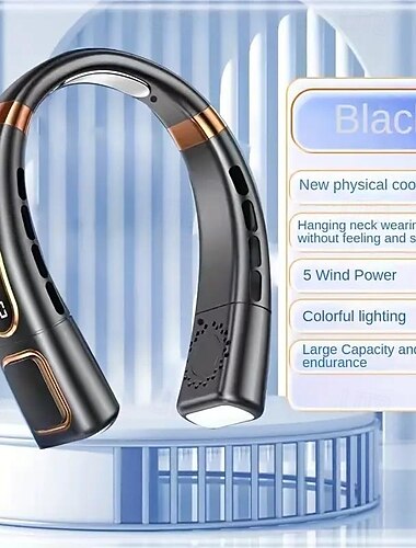  Ventilator Portabil pentru Gât cu 5 Viteze – Răcitor de Aer Silențios cu Control Tactil Alimentat prin USB pentru Sport și Călătorii