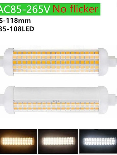  1/2 Stück R7s-LED-Lampe, hohe Helligkeit, 108 LEDs, kein Flimmern, 118 mm, doppelseitige LED-Lampe, Ersatz für Halogen-Metalldampf-Solarröhre, 85–265 V