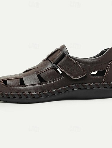  Herren Sandalen Fischer Sandalen Brautkleider schlicht Strand Design Leder Atmungsaktiv Komfortabel Rutschfest Klettverschluß Schnalle Schwarz Kaffee