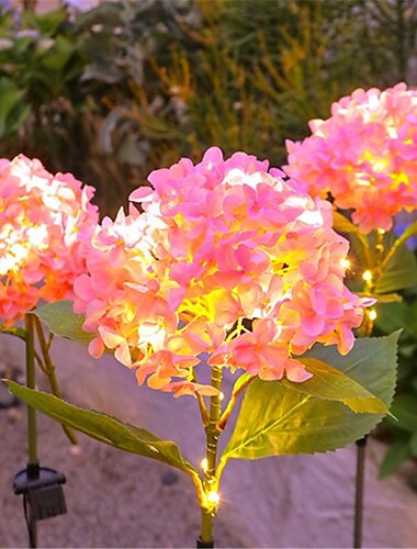  simulering hortensia solar mark lampa utomhus vattentät trädgård gräsmatta led-lampor, realistiska led blommor drivna dekorativa mark solenergi blomlampor för gräsmatta dekoration trädgård bakgård