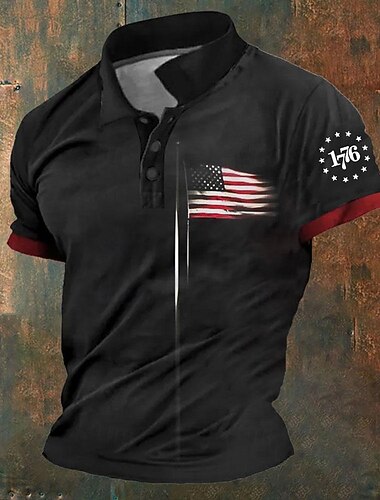  يوم الاستقلال الأمريكي رجالي العلم الأمريكي قدامى المحاربين قمصان البولو قميص الجولف كم قصير قمصان البولو قميص بياقة ملابس الشارع ملابس العطلة ملابس الحفلات Buttons طباعة ثلاثية الأبعاد الصيف الربيع