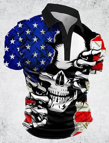  2026 250:e Herrarnas Amerikanska Flagga Veteraner Våffel Poloshirts Golfskjorta Kortärmade Poloshirts Kragade Skjortor Streetwear Semesterkläder Festkläder 3D Utskrift Knappar Sommar Vår Svart