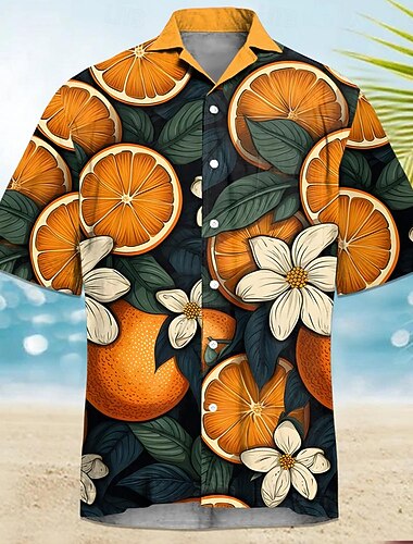 Homme Orange Chemise hawaïenne Chemise Aloha Manches courtes Chemise Col rabattu Hawaïen Station balnéaire Extérieur Vacances Plein Air Vert S M L