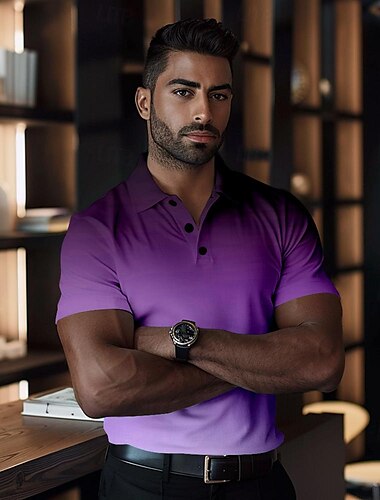  Herren Poloshirts Golfshirt Kurzarm Polo-Shirts Hemden mit Kragen Business-Casual Arbeitskleidung Formelle Kleidung Festivalkleidung Knöpfe 3D-Druck Frühling & Sommer Blau Purpur Grün