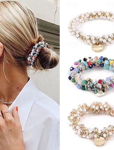  Vintage-Glamour-Scrunchie-Set – Kunstperle &Strass-Detail, angenehmer Halt für trendige Frisuren