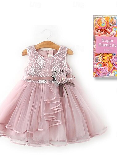 Kinder kleine Mädchen Kleid Blumen Swing Kleid Party Geburtstag Alltag Spitze Rüschen Mesh Grün Weiß Rosa Ärmellos Niedlich Prinzessin Süße Kleider Frühling Sommer 2-6 Jahre