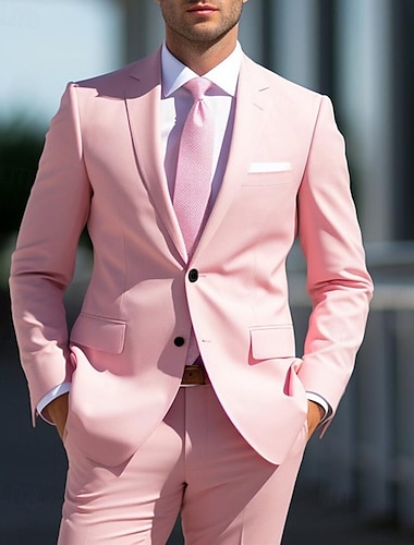  Fehér Arcpír rózsaszín Óceánkék Férfi Esküvő ruhák Egyszínű 2 részes készlet Napi Üzlet Extra méret Egysoros két gombos 2024