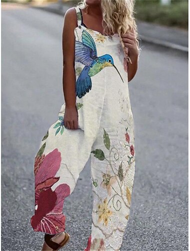  Damen Normal Latzhose Strassenmode Blumen Ärmellos Quadratischer Ausschnitt Bedruckt Strasse Täglich Regular Fit Weiß Rosa Blau Sommer