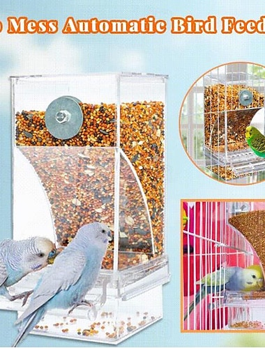  وحدة تغذية الطيور الأوتوماتيكية بدون فوضى، وحدة تغذية الطيور الأوتوماتيكية الشفافة المقاومة للانسكاب - صندوق تغذية مضاد للرذاذ وخالي من الفوضى
