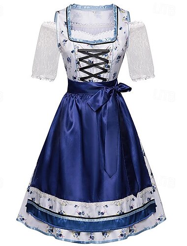  Oktoberfest Vestito Dirndl Abiti Lunghezza Midi Bavarese Cameriera Tedesco Monaco di Baviera Prati Per donna Panno in stile tradizionale