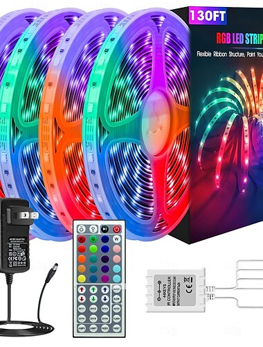  rgb led stripe lyssett 10-40 meter(32.8-130ft) fleksible led lys strips 5050 rgb smd lysdioder ir 44 nøkkel kontroller med installasjonspakke og 12v adaptersett